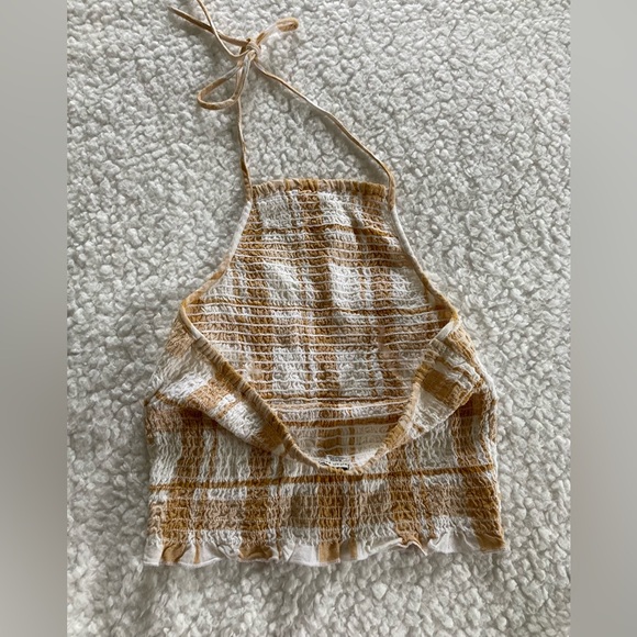 American Eagle Outfitters brown & white halter ribbed crop top, size small - Picture 4 of 5